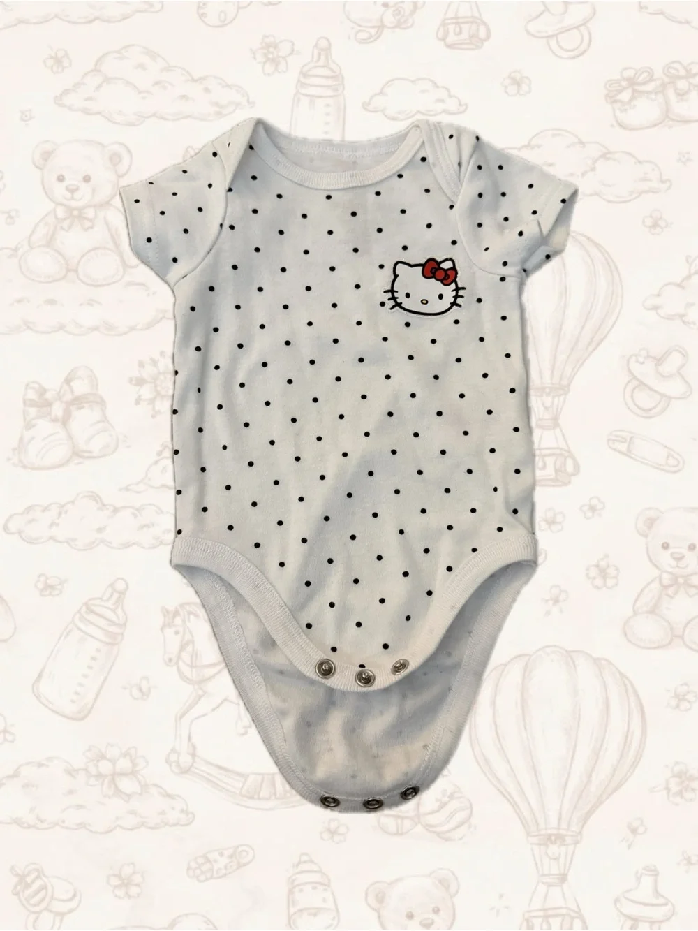 Hello Kitty White and Black Polka Dot Baby One-Piece Bodysuit with Red Accent